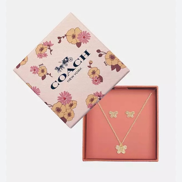 Coach Pavé Butterfly Earrings And Necklace Set # CI910 - Picture 1 of 6